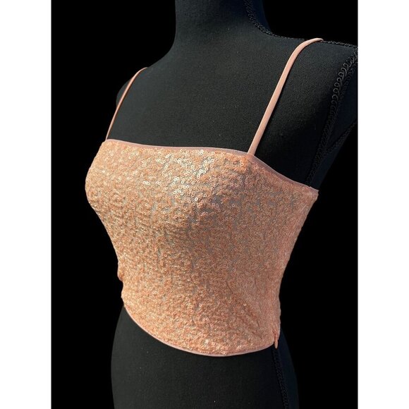 Susana Monaco Sequin Sparkle Crop Top, Taylor Swift Era Style, PINK, Adjustable - Picture 3 of 11